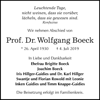 Traueranzeige von Wolfgang Boeck von Mitteldeutsche Zeitung Halle/Saalkreis