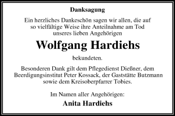 Traueranzeige von Wolfgang Hardiehs von Mitteldeutsche Zeitung Dessau-Roßlau