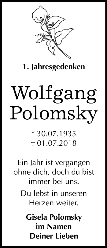 Traueranzeige von Wolfgang Polomsky von Mitteldeutsche Zeitung Halle/Saalkreis