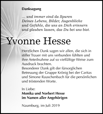 Traueranzeige von Yvonne Hesse von Mitteldeutsche Zeitung Naumburg/Nebra