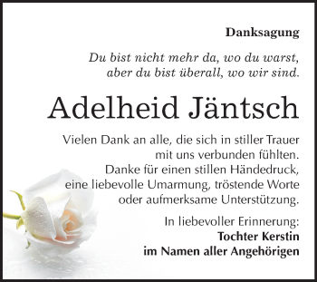 Traueranzeige von Adelheid Jäntsch von Wochenspiegel Naumburg/Nebra