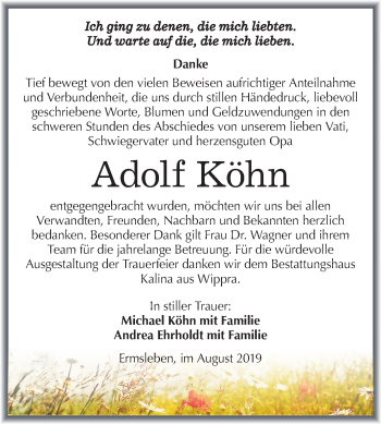 Traueranzeige von Adolf Köhn von Super Sonntag Quedlinburg