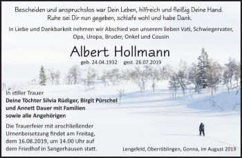 Traueranzeige von Albert Rollmann von Wochenspiegel Sangerhausen