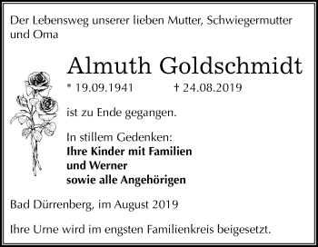 Traueranzeige von Almuth Goldschmidt von Super Sonntag Merseburg/Querfurt
