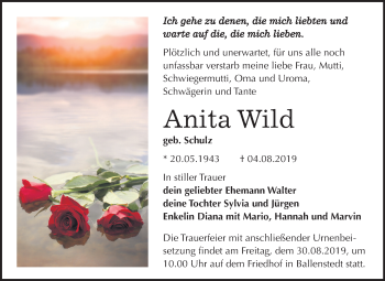 Traueranzeige von Anita Wild von Mitteldeutsche Zeitung Quedlinburg