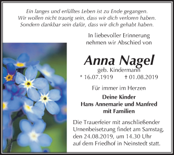 Traueranzeige von Anna Nagel von Super Sonntag Quedlinburg