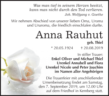 Traueranzeige von Anna Rauhut von Mitteldeutsche Zeitung Wittenberg