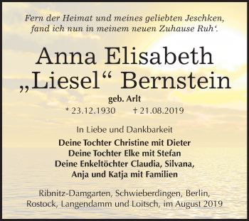 Traueranzeige von Anna Elisabeth Bernstein von Mitteldeutsche Zeitung Zeitz