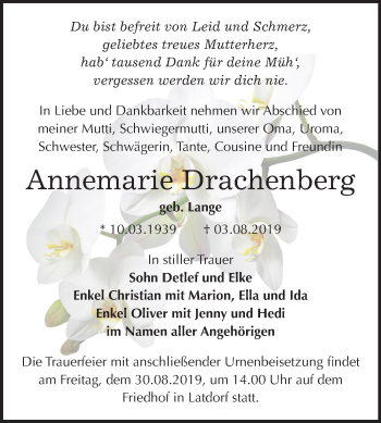 Traueranzeige von Annemarie Drachenberg von Mitteldeutsche Zeitung Bernburg