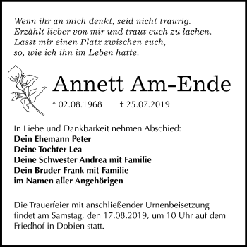 Traueranzeige von Annett Am-Ende von Super Sonntag Wittenberg