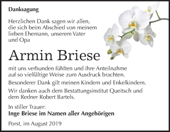 Traueranzeige von Armin Briese von Mitteldeutsche Zeitung Köthen