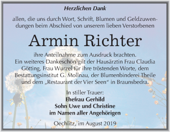 Traueranzeige von Armin Richter von Mitteldeutsche Zeitung Merseburg/Querfurt