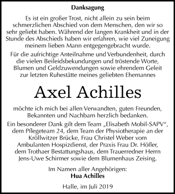Traueranzeige von Axel Achilles von Mitteldeutsche Zeitung Halle/Saalkreis