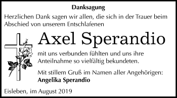Traueranzeige von Axel Sperandio von Mitteldeutsche Zeitung Mansfelder Land
