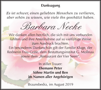 Traueranzeige von Barbara Necke von Super Sonntag Merseburg/Querfurt