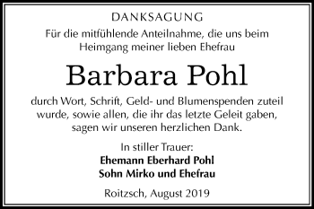 Traueranzeige von Barbara Pohl von Mitteldeutsche Zeitung Bitterfeld