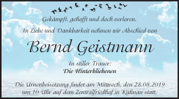 Traueranzeige von Bernd Geistmann von Mitteldeutsche Zeitung Dessau-Roßlau