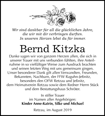 Traueranzeige von Bernd Kitzka von Mitteldeutsche Zeitung Bitterfeld