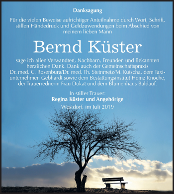 Traueranzeige von Bernd Küster von Super Sonntag Aschersleben