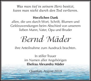 Traueranzeige von Bernd Mäder von Super Sonntag Merseburg/Querfurt