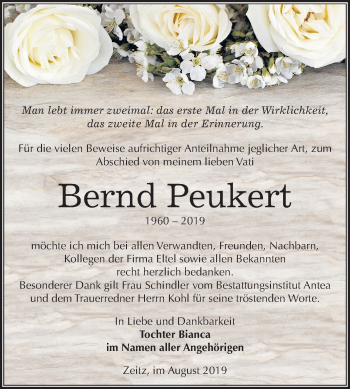 Traueranzeige von Bernd Peukert von Mitteldeutsche Zeitung Zeitz