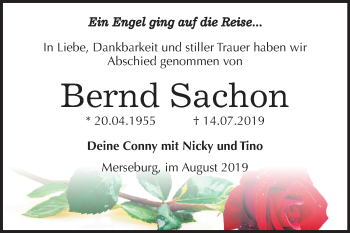 Traueranzeige von Bernd Sachon von Wochenspiegel Merseburg/Querfurt