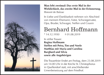 Traueranzeige von Bernhard Hoffmann von Super Sonntag Köthen