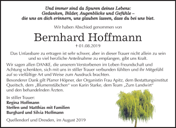 Traueranzeige von Bernhard Hoffmann von Super Sonntag Köthen