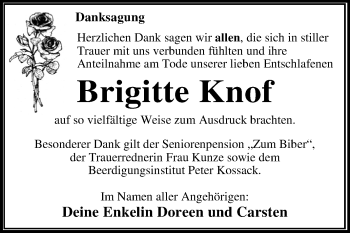 Traueranzeige von Brigitte Knof von Mitteldeutsche Zeitung Wittenberg