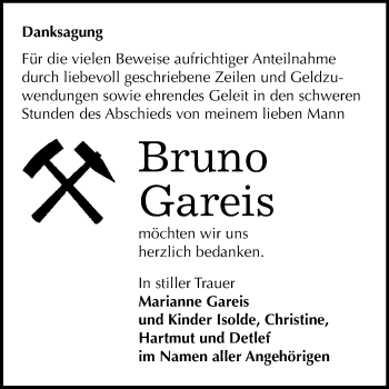 Traueranzeige von Bruno Gareis von Mitteldeutsche Zeitung Sangerhausen