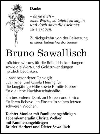 Traueranzeige von Bruno Sawallisch von Mitteldeutsche Zeitung Wittenberg