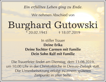 Traueranzeige von Burghard Gutowski von Mitteldeutsche Zeitung Dessau-Roßlau
