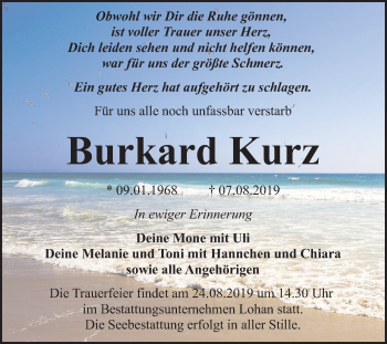 Traueranzeige von Burkard Kurz von Wochenspiegel Bitterfeld