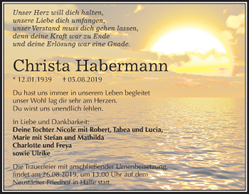 Traueranzeige von Christa Habermann von Mitteldeutsche Zeitung Halle/Saalkreis