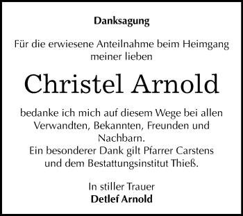 Traueranzeige von Christel Arnold von Mitteldeutsche Zeitung Quedlinburg