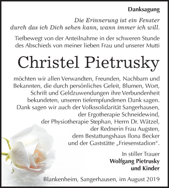 Traueranzeige von Christel Pietrusky von Super Sonntag Sangerhausen
