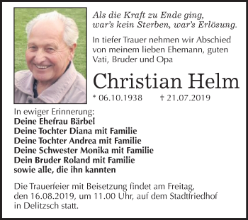 Traueranzeige von Christian Helm von Mitteldeutsche Zeitung Wittenberg