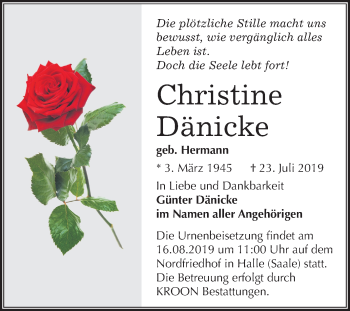 Traueranzeige von Christine Dänicke von Mitteldeutsche Zeitung Halle/Saalkreis