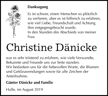 Traueranzeige von Christine Dänicke von Mitteldeutsche Zeitung Halle/Saalkreis