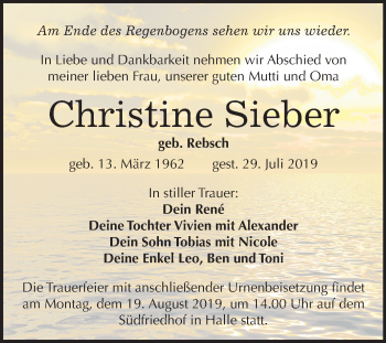 Traueranzeige von Christine Sieber von Mitteldeutsche Zeitung Halle/Saalkreis