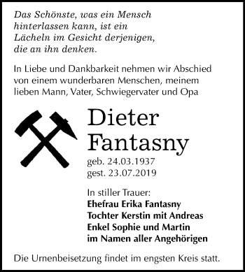Traueranzeige von Dieter Fantasny von Mitteldeutsche Zeitung Halle/Saalkreis