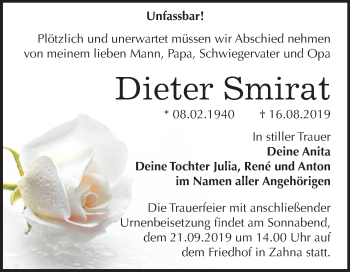 Traueranzeige von Dieter Smirat von Mitteldeutsche Zeitung Wittenberg