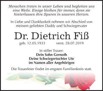 Traueranzeige von Dietrich Fiß von Mitteldeutsche Zeitung Halle/Saalkreis
