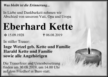 Traueranzeige von Eberhard Kette von Super Sonntag Wittenberg