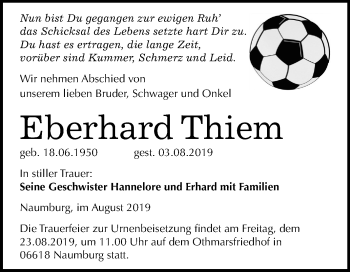 Traueranzeige von Eberhard Thiem von Mitteldeutsche Zeitung Naumburg/Nebra