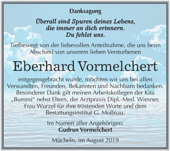 Traueranzeige von Eberhard Vormelchert von Super Sonntag Merseburg/Querfurt