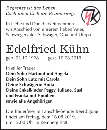 Traueranzeige von Edelfried Kühn von Mitteldeutsche Zeitung Wittenberg