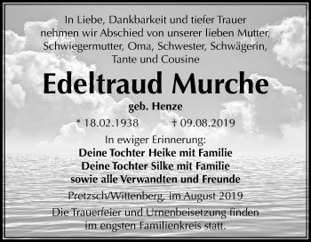 Traueranzeige von Edeltraud Murche von Super Sonntag Wittenberg