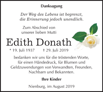 Traueranzeige von Edith Donath von Super Sonntag Bernburg