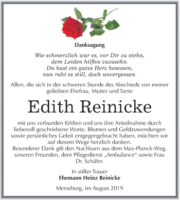 Traueranzeige von Edith Reinicke von Mitteldeutsche Zeitung Merseburg/Querfurt